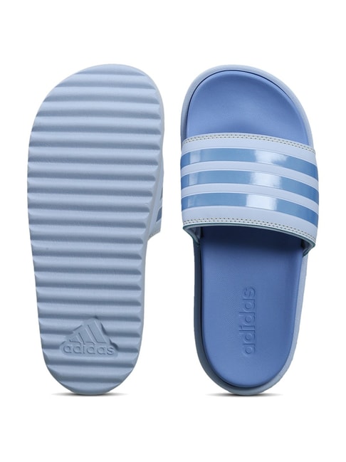 Adidas Women's ADILETTE PLATFORM Blue Slides - View 5