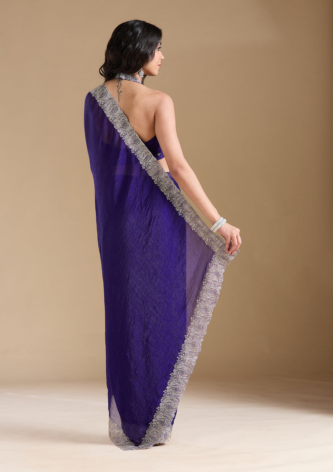 Violet Zariwork (Silver) Chiffon Saree - View 6