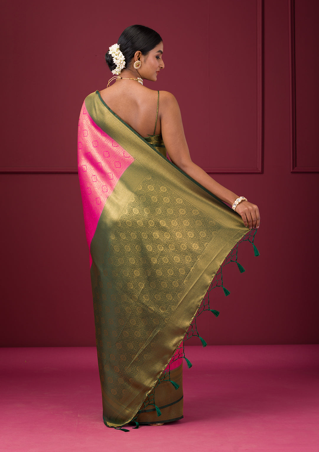 Pink Zariwork Soft Silk Saree - View 8