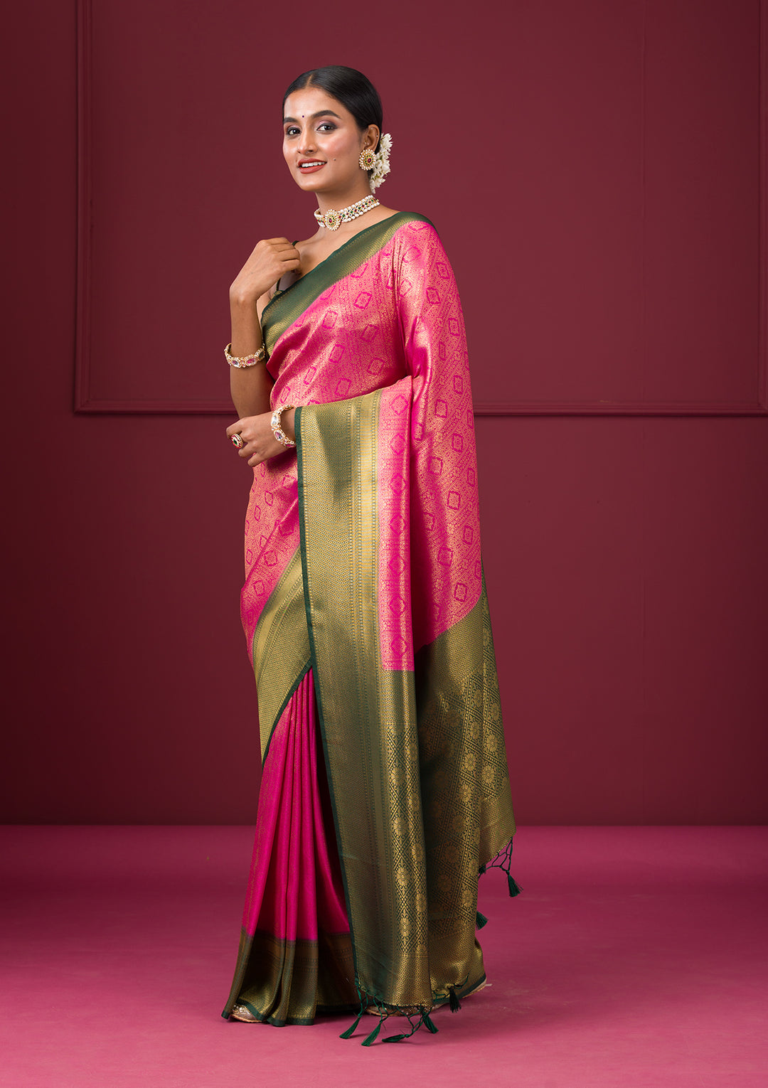 Pink Zariwork Soft Silk Saree - View 5