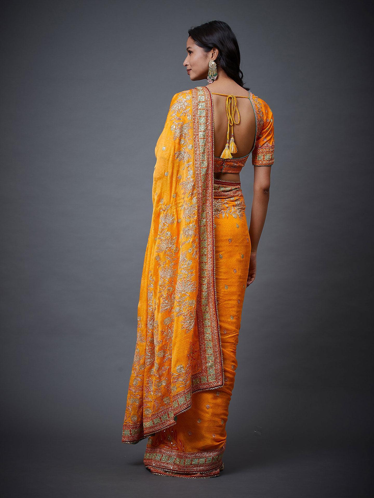 Mango & Multi Waterfall Saree - View 2