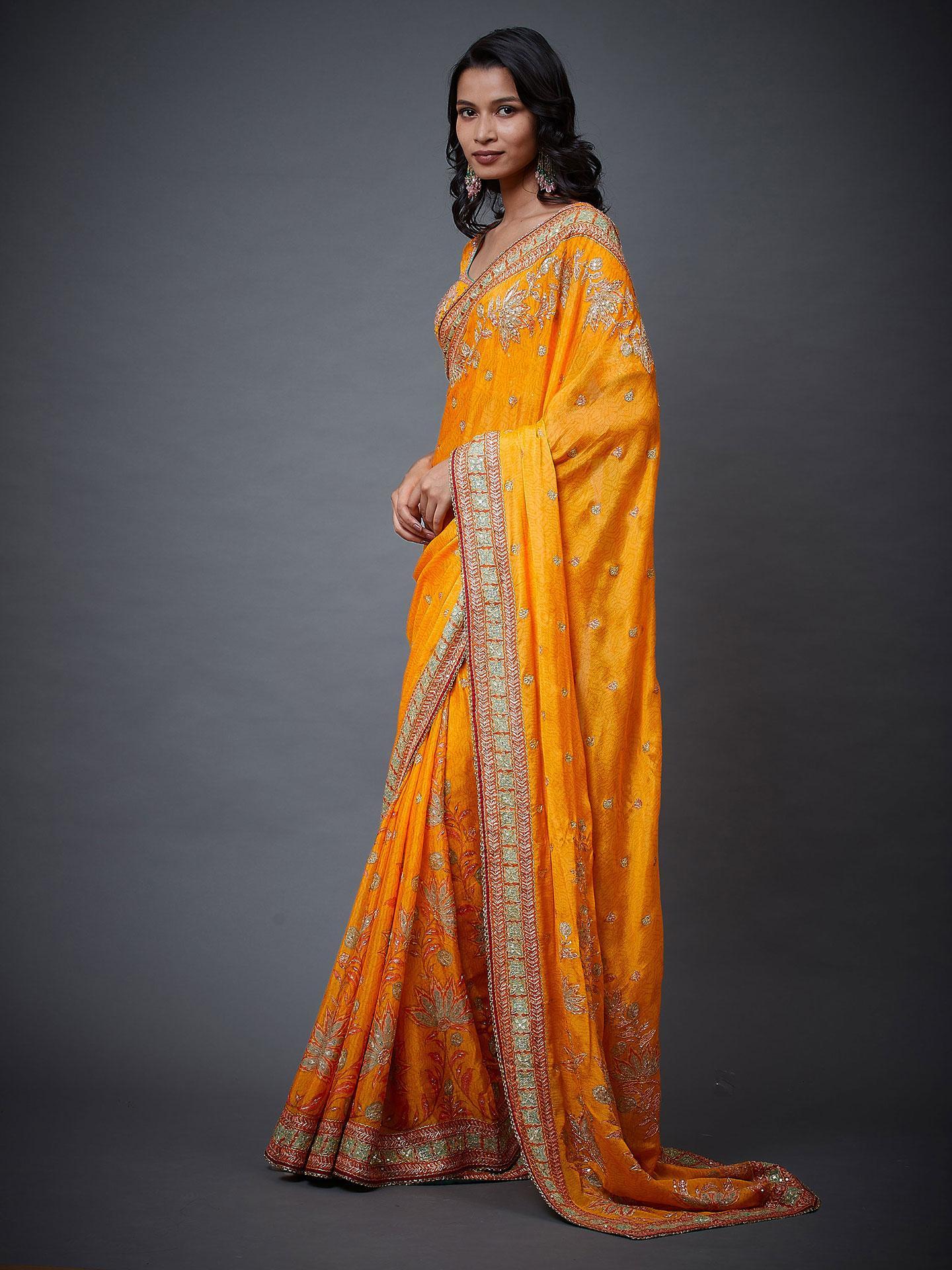Mango & Multi Waterfall Saree - View 4