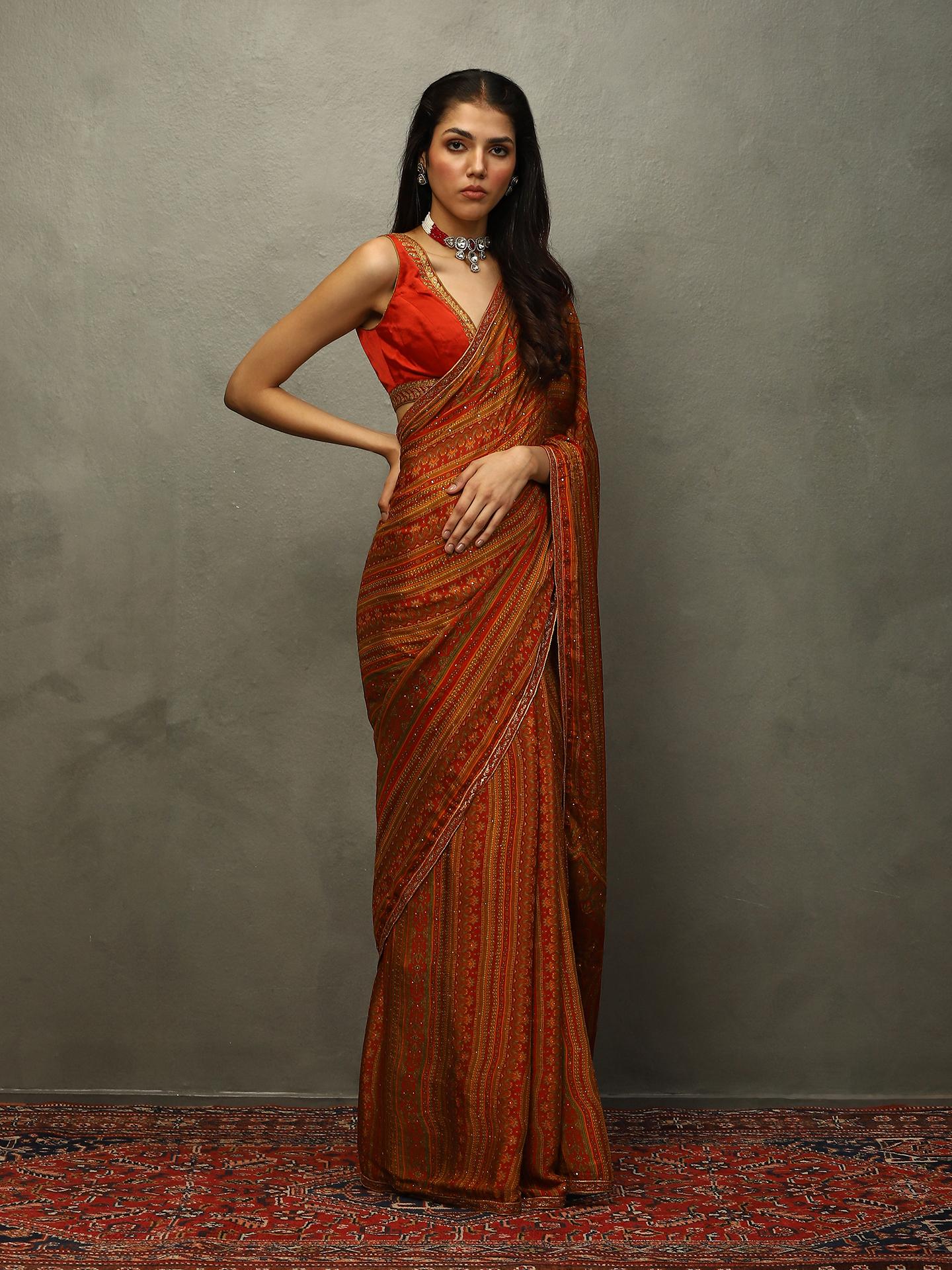 Red & Beige Vasu Saree - View 6