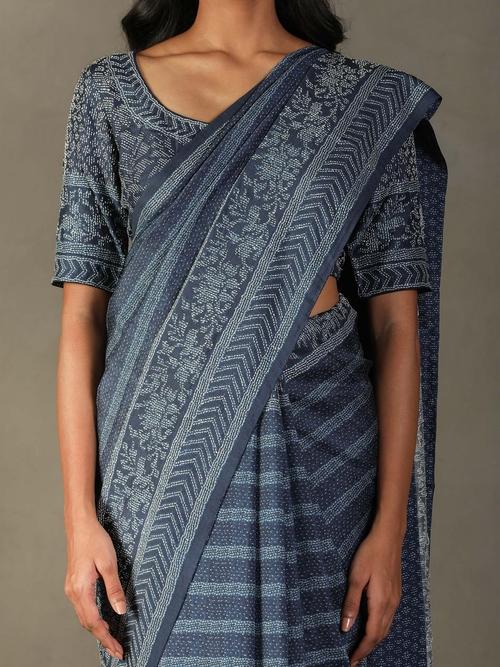 Blue Mirage Ayati Saree With Unstitched Blouse - View 3