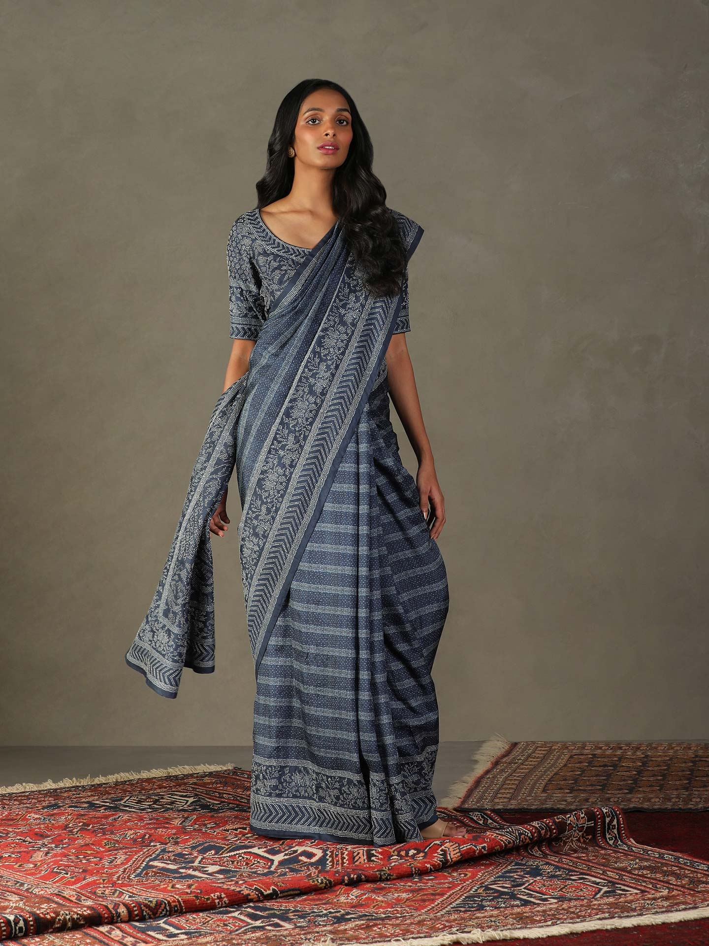 Blue Mirage Ayati Saree With Unstitched Blouse - View 6