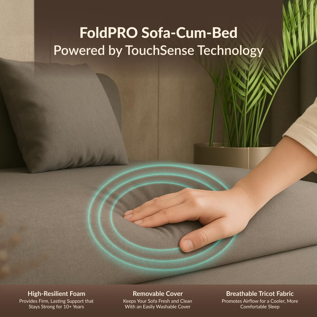 SleepyHug FoldPRO Sofa-Cum-Bed | 3-in-1 Convertible Sofa, Lounger & Bed | TouchSense Technology | HR Foam | Lightweight | 3-Seater | Double Bed | Without Pillow | Grey, 1-Year Warranty - View 4