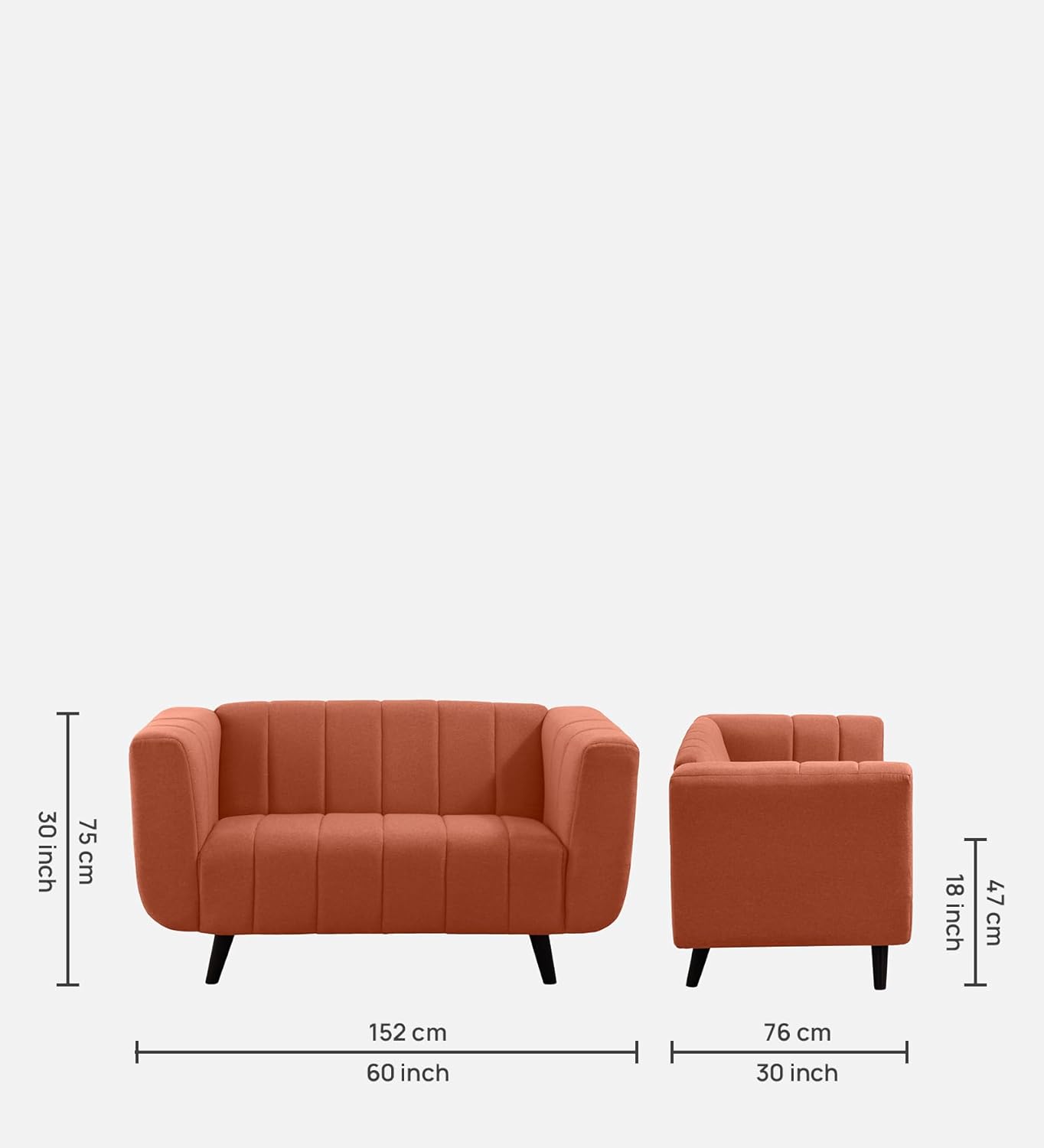 Sleepyhead Kiki - 2 Seater Sofa (Fabric, Lava Orange) 2 Person Sofa - View 3