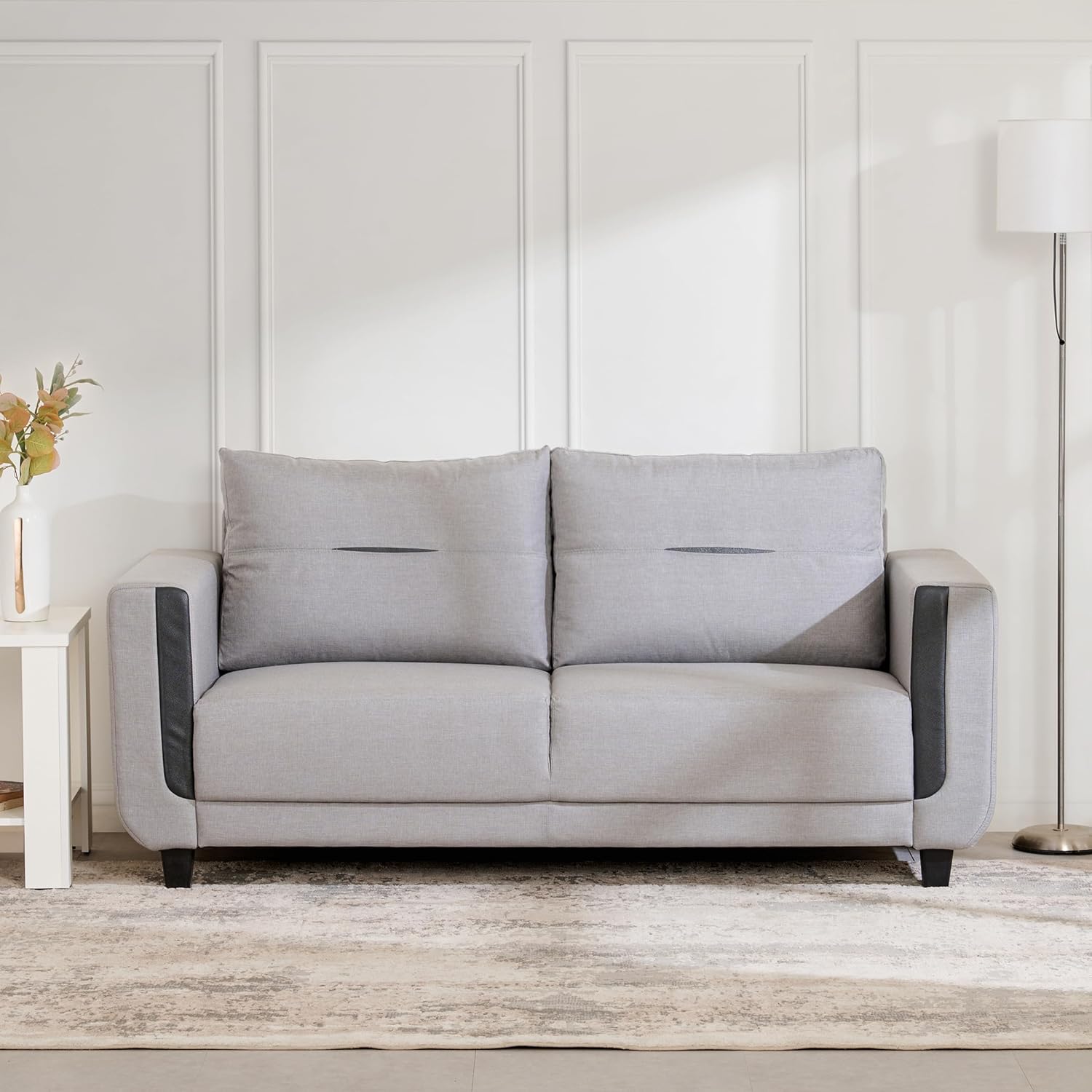 Home Centre 3 Seater Berry Fabric Sofa|Fabric Sofa for Living Room|(Grey)|2 Year Warranty