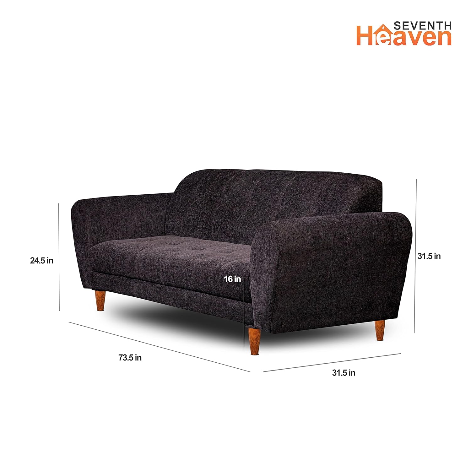 Seventh Heaven Milan 3 Seater Sofa | Luxury Comfort & Extra Spacious | Sofa | Sofa Set | Wooden Sofa Set for Living Room | Sofa for Living Room & Office (Chenille Molfino - Black) - View 2