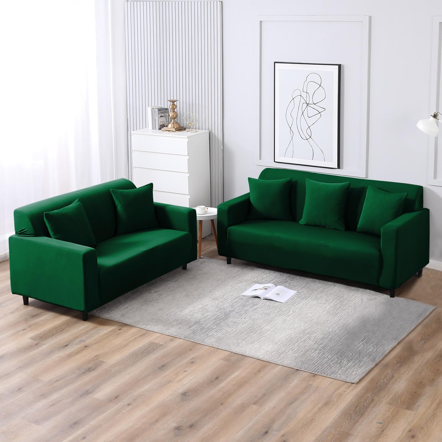 HOKIPO Printed 5 Seater Fully Covered Sofa Cover in 3 Seater and 2 Seater Configuration, Bottle Green (AR-4278-E25  AR-4279-E25) - View 2