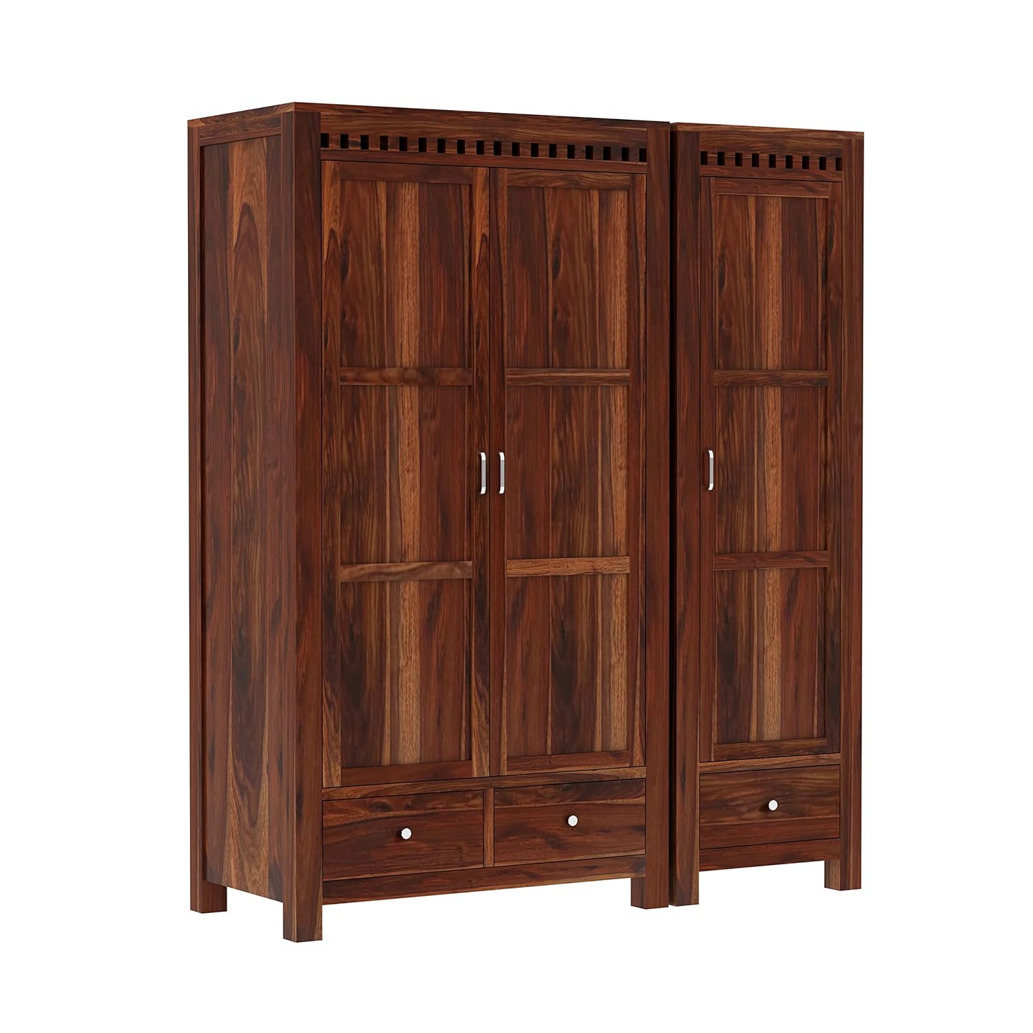 WOODLAB Furniture Sheesham Wood 3 Door Wardrobe Storage with 3 Drawers Wooden Multipurpose Almirah for Home Living Room - Natural Finish - View 3