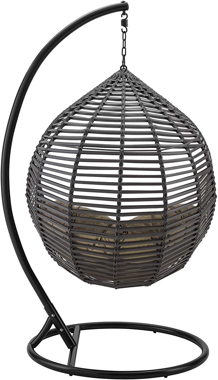 Wicker Rattan Wrought Iron Single Seater Swing Chair Stand For Adults|Garden & Outdoor Hammock Swing Cushions For Kids|Teardrop Swing Hanging Chair W/ Curve Stand|Jhula-114.3 Cm,25.5 Cm,50" - View 3