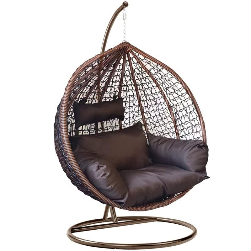 Single Seater Swing Chair with Stand & Cushion Outdoor Indoor Balcony Garden Patio,Powder Coated Frame,UV Protected Wicker,Premium Cushion, Metal - View 2