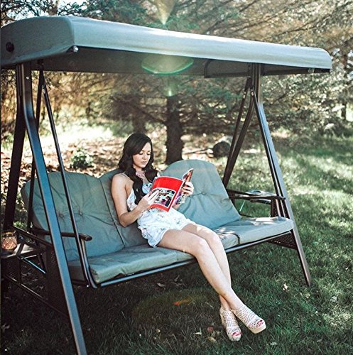 Low Carbon Steel 3 Seater Garden Swing Seat Outdoor Canopy Cushioned Bench- Brown, 127 Centimeters, 188 Centimeters - View 2