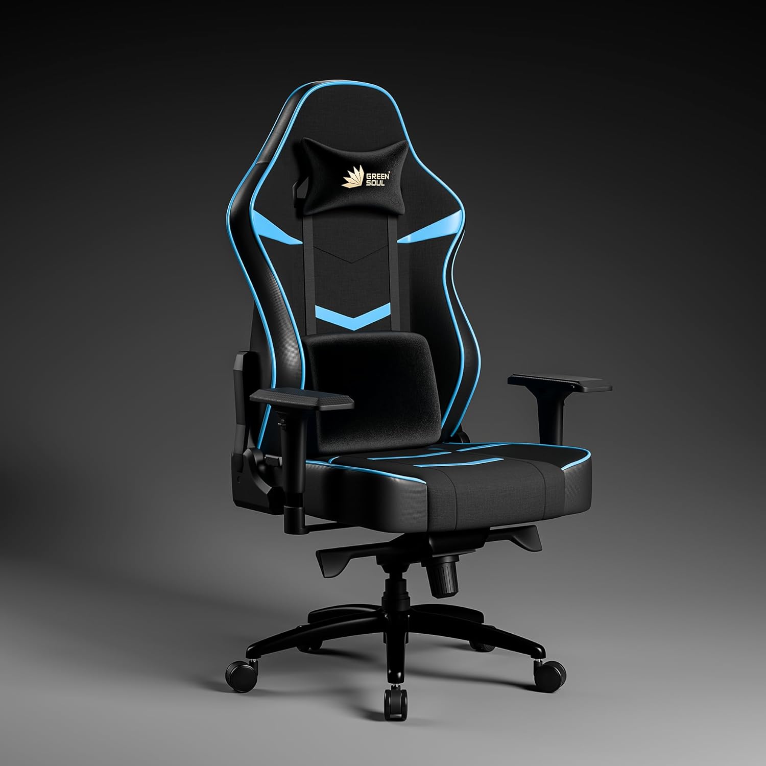 Gaming & Office Chair| Premium Spandex & PU Leather Fabric | Adjustable Neck, Lumbar Pillow | 4D Adjustable Armrests (Black Blue)