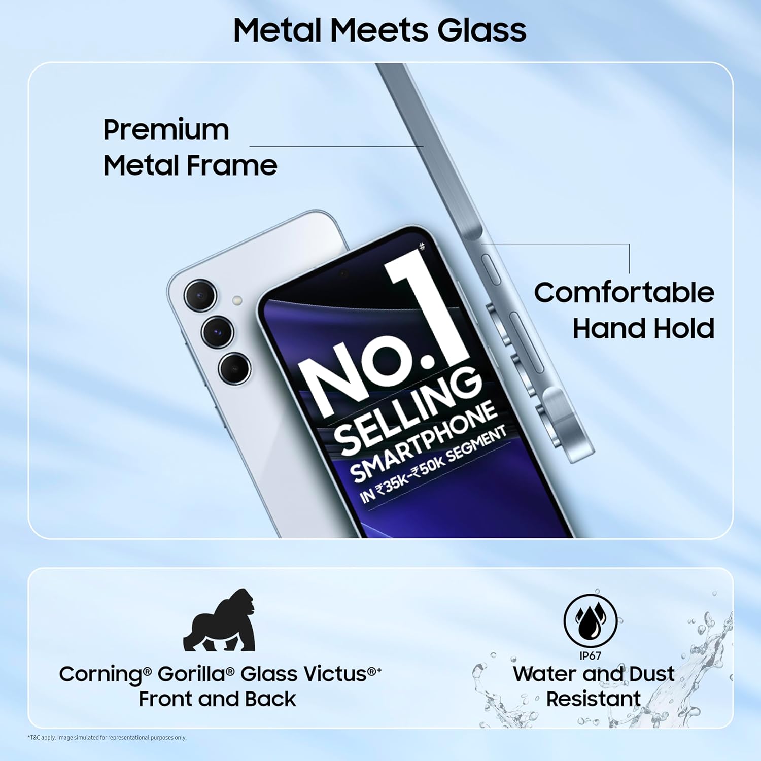 Samsung Galaxy A55 5G (Awesome Iceblue, 8GB RAM, 256GB Storage) | AI | Metal Frame | 50 MP Main Camera (OIS) | Super HDR Video| Nightography | IP67 | Corning Gorilla Glass Victus | sAMOLED Display - View 7